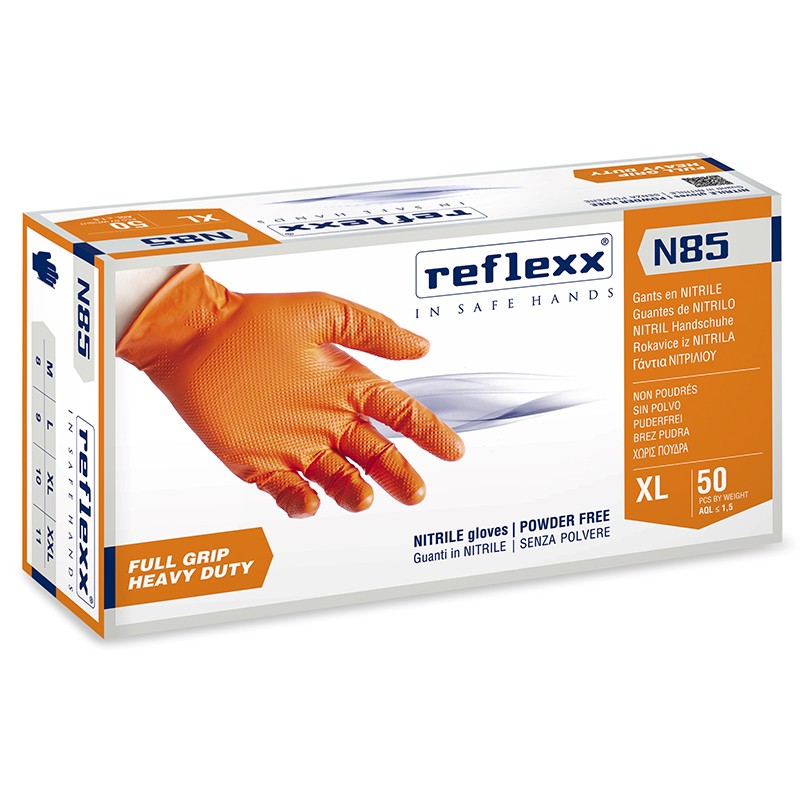 GUANTI NITRILE REFLEXX N85 SENZA POLVERI MISURA: M a XXL - PZ. 50
